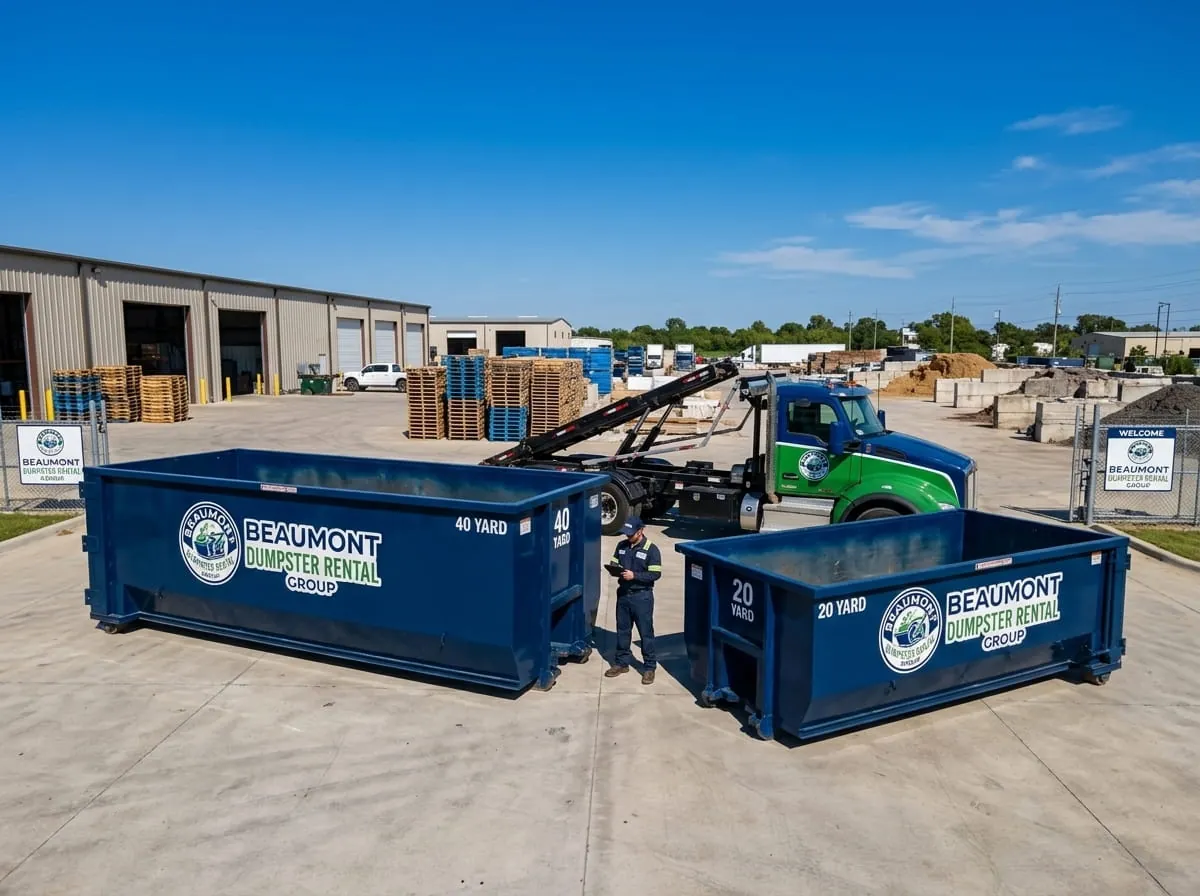 Beaumont Dumpster Rental Group containers and truck ready for delivery